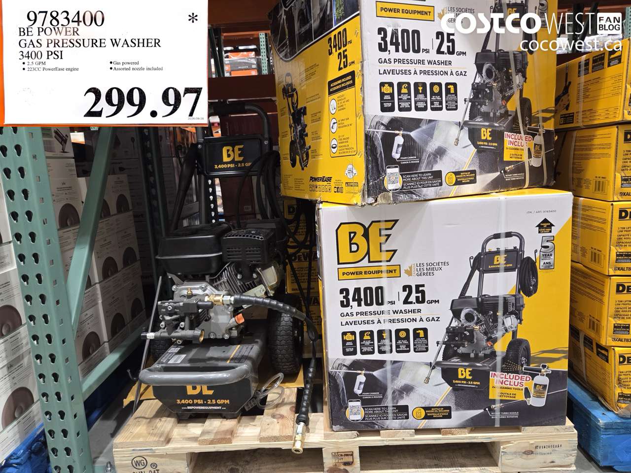 9783400 BE POWER GAS PRESSURE WASHER 3400 PSI $299.97