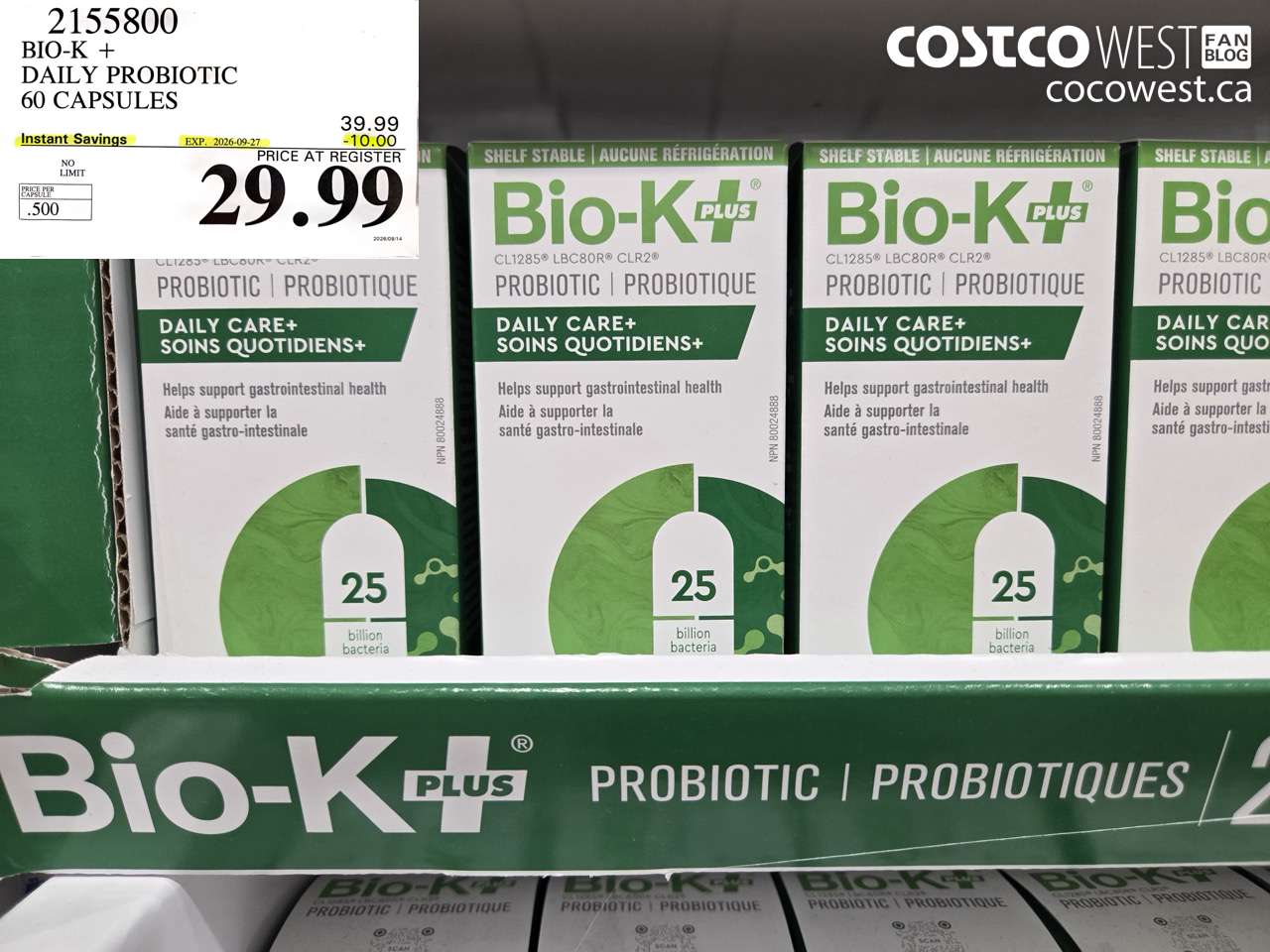 2155800 BIO-K + DAILY PROBIOTIC 60 CAPSULES ($10.00 INSTANT SAVINGS EXPIRES ON 2026-09-27) $29.99