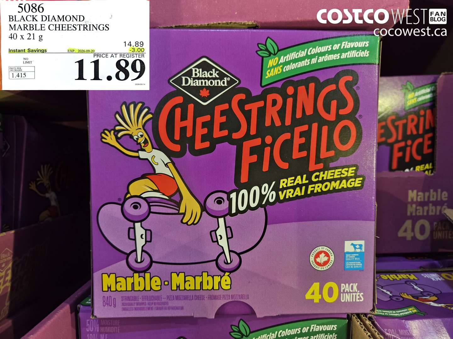 5086 BLACK DIAMOND MARBLE CHEESTRINGS 40 X 21 G ($3.00 INSTANT SAVINGS EXPIRES ON 2026-09-20) $11.89