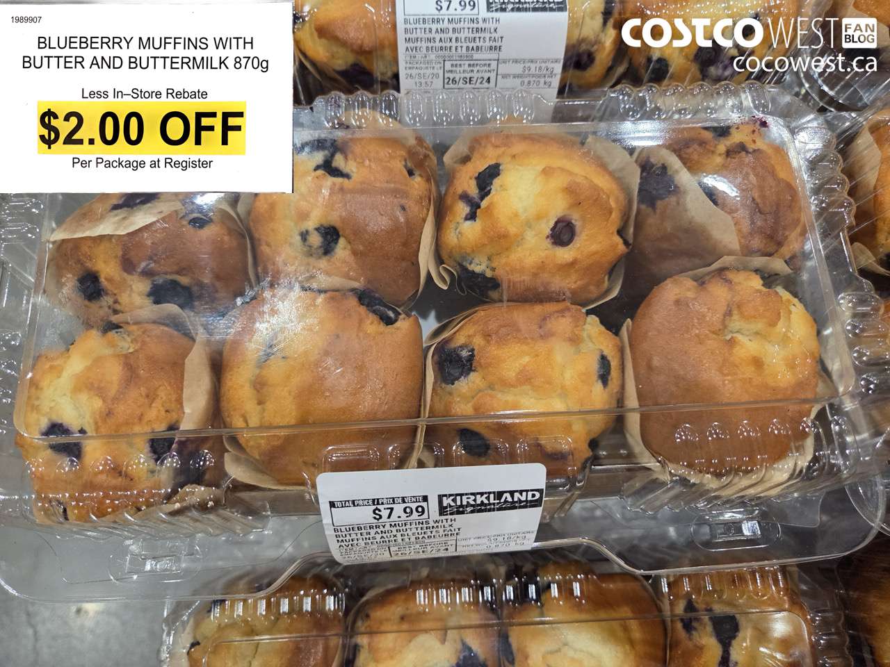 1989907 BLUEBERRY MUFFINS WITH BUTTER AND BUTTERMILK 870G ($2.00 INSTANT SAVINGS)