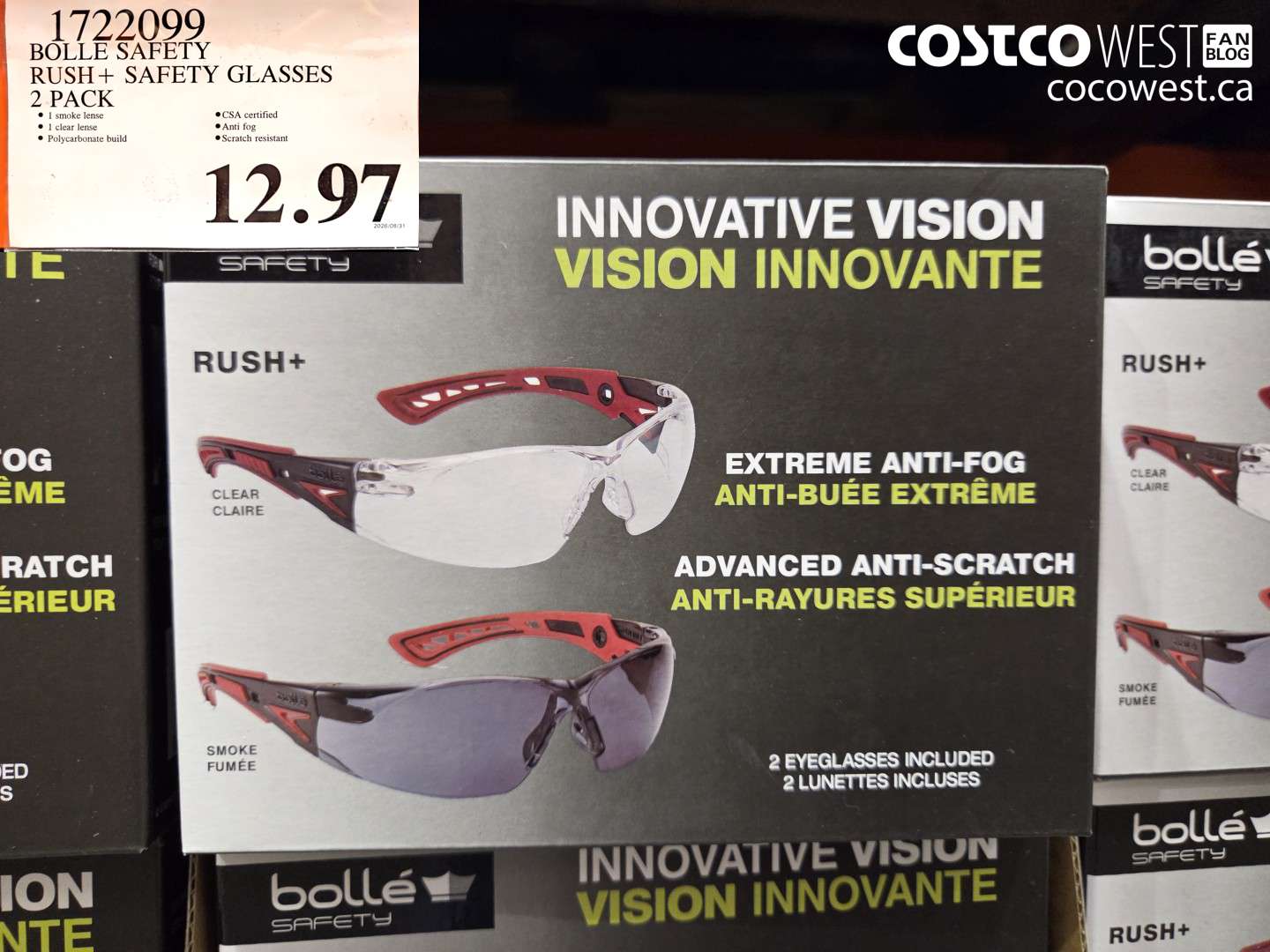 1722099 BOLLE SAFETY RUSH+ SAFETY GLASSES 2 PACK $12.97