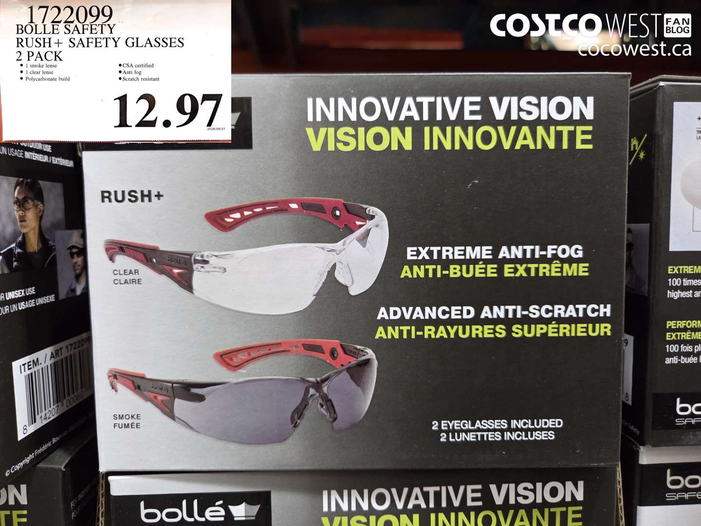 1722099 BOLLE SAFETY RUSH + SAFETY GLASSES 2 PACK $12.97