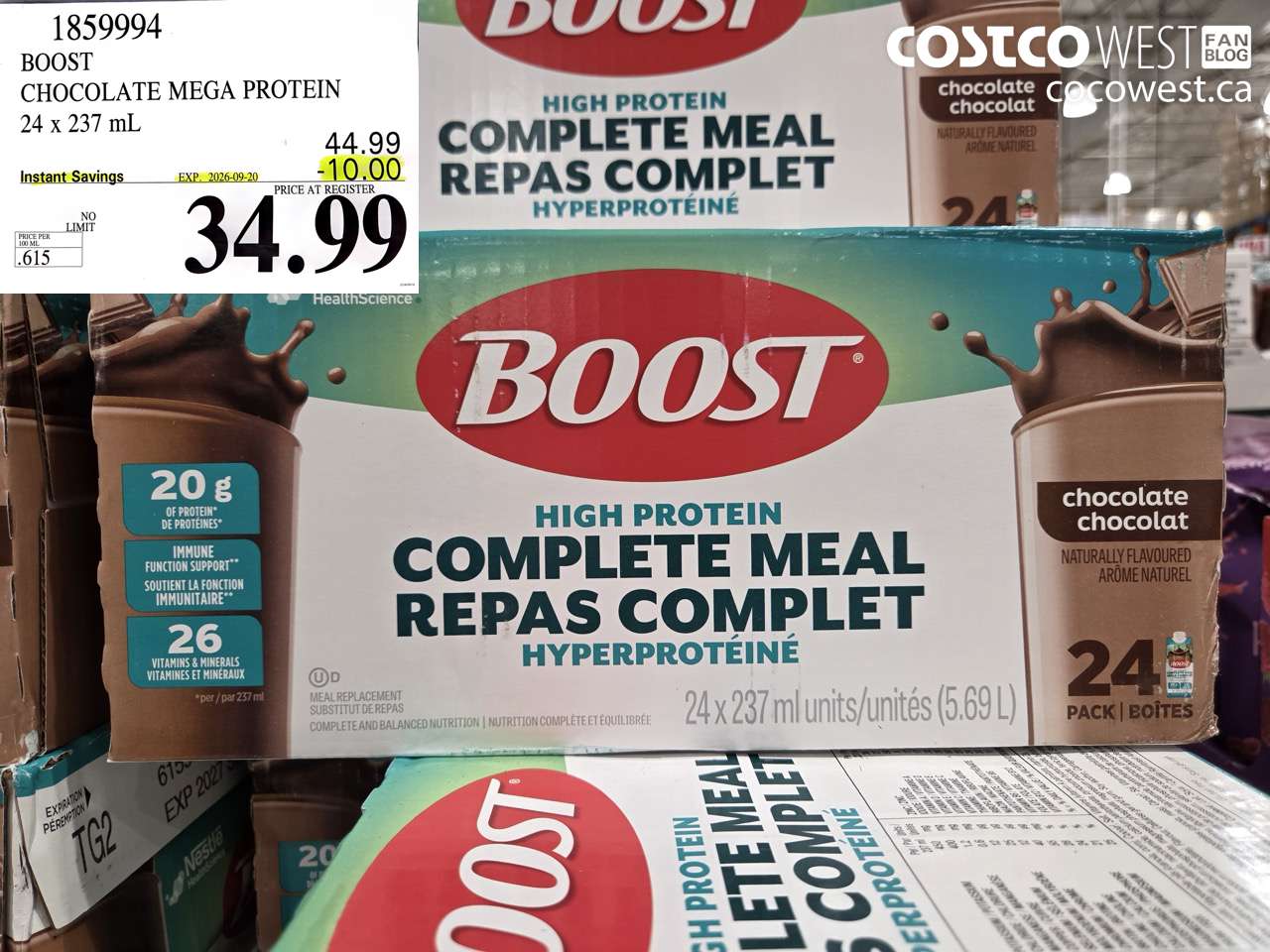 1859994 BOOST CHOCOLATE MEGA PROTEIN 24 X 237 ML ($10.00 INSTANT SAVINGS EXPIRES ON 2026-09-20) $34.99