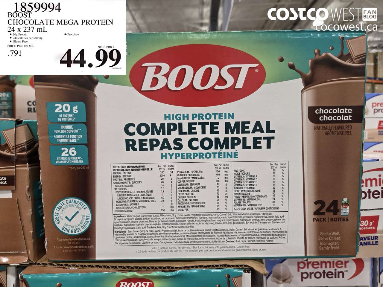 1859994 BOOST CHOCOLATE MEGA PROTEIN 24 X 237 ML $44.99