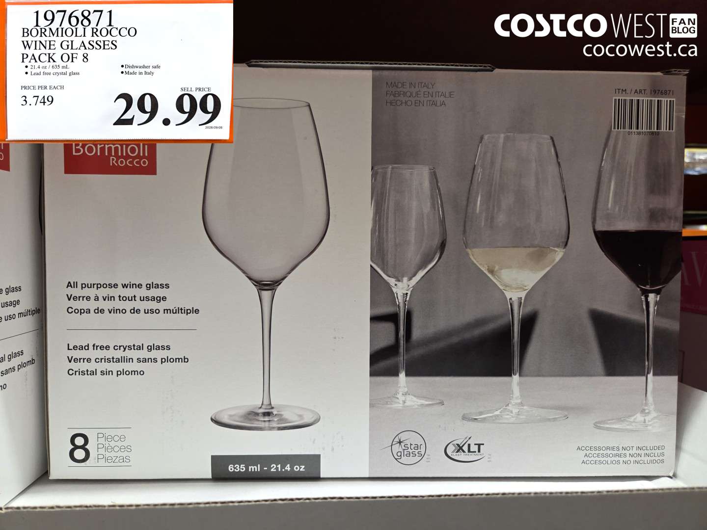 1976871 BORMIOLI ROCCO WINE GLASSES PACK OF 8 $29.99