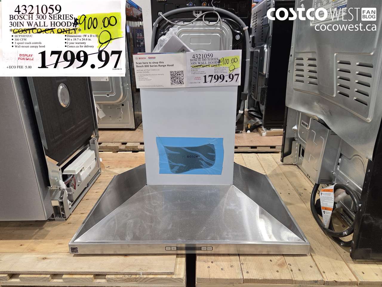 4321059 BOSCH 300 SERIES 30IN WALL HOOD $900.00