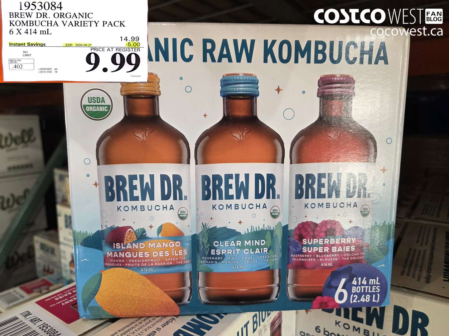 1953084 BREW DR. ORGANIC KOMBUCHA VARIETY PACK 6 X 414 ML ($5.00 INSTANT SAVINGS EXPIRES ON 2026-09-27) $9.99