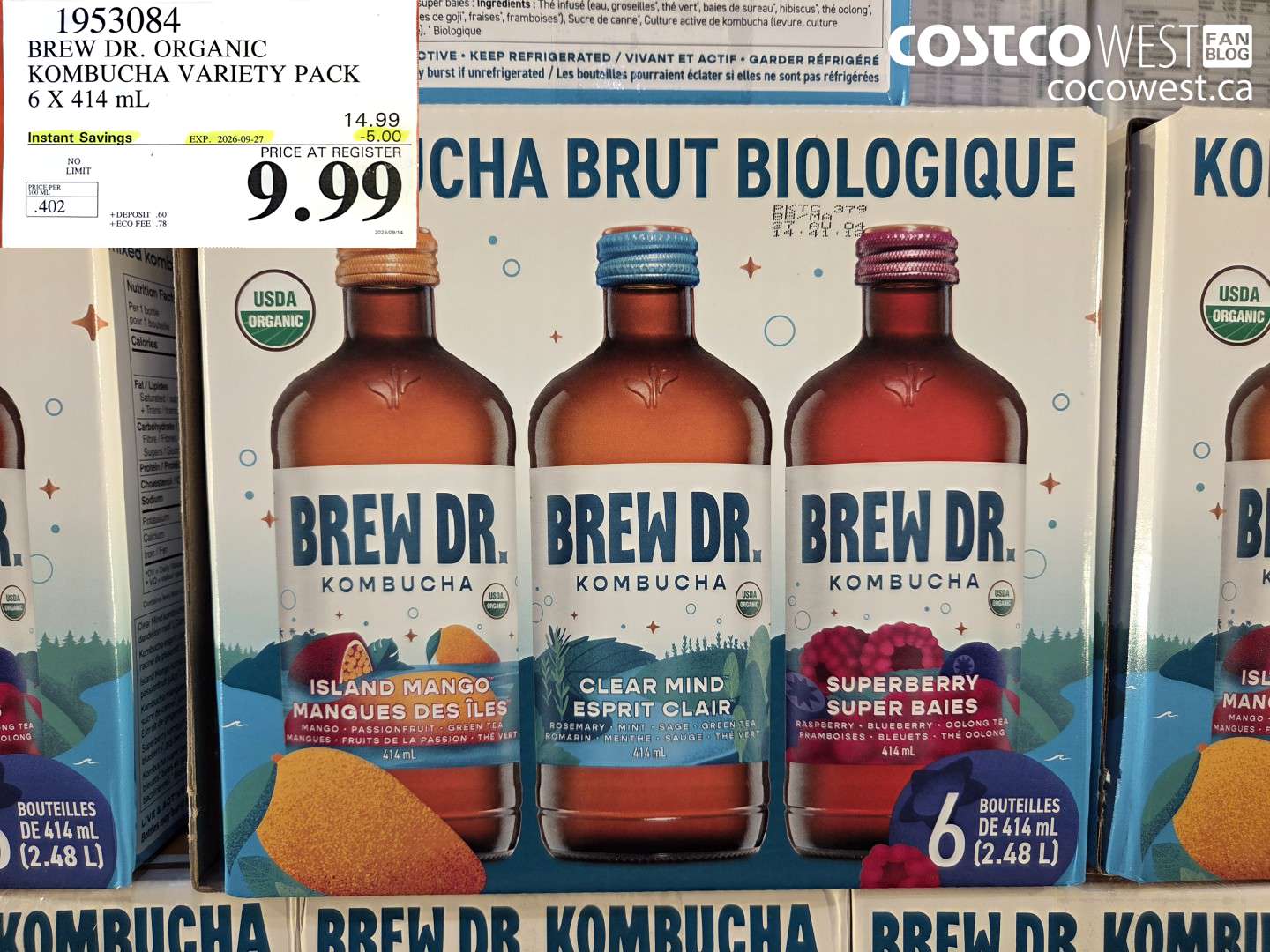 1953084 BREW DR. ORGANIC KOMBUCHA VARIETY PACK 6 X 414 ML ($5.00 INSTANT SAVINGS EXPIRES ON 2026-09-27) $9.99