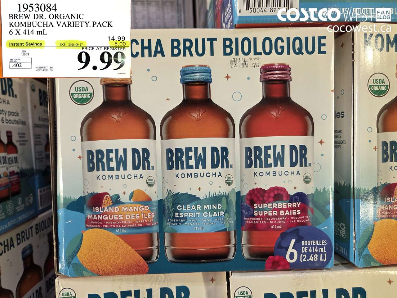 1953084 BREW DR. ORGANIC KOMBUCHA VARIETY PACK 6 X 414 ML ($5.00 INSTANT SAVINGS EXPIRES ON 2026-09-27) $9.99