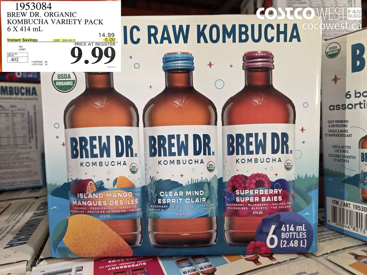 1953084 BREW DR. ORGANIC KOMBUCHA VARIETY PACK 6 X 414 ML ($5.00 INSTANT SAVINGS EXPIRES ON 2026-09-27) $9.99