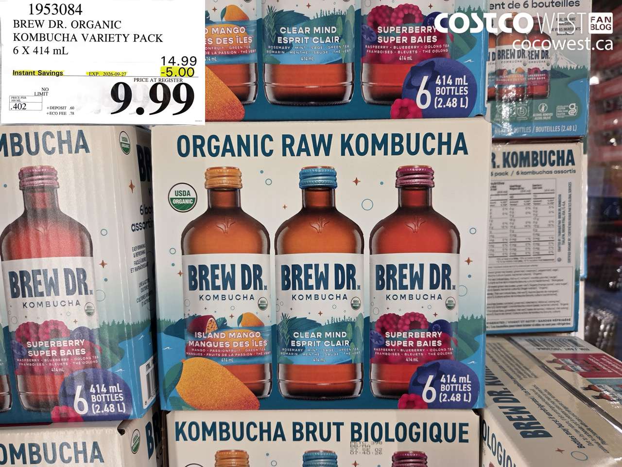 1953084 BREW DR. ORGANIC KOMBUCHA VARIETY PACK 6 X 414 ML ($5.00 INSTANT SAVINGS EXPIRES ON 2026-09-27) $9.99