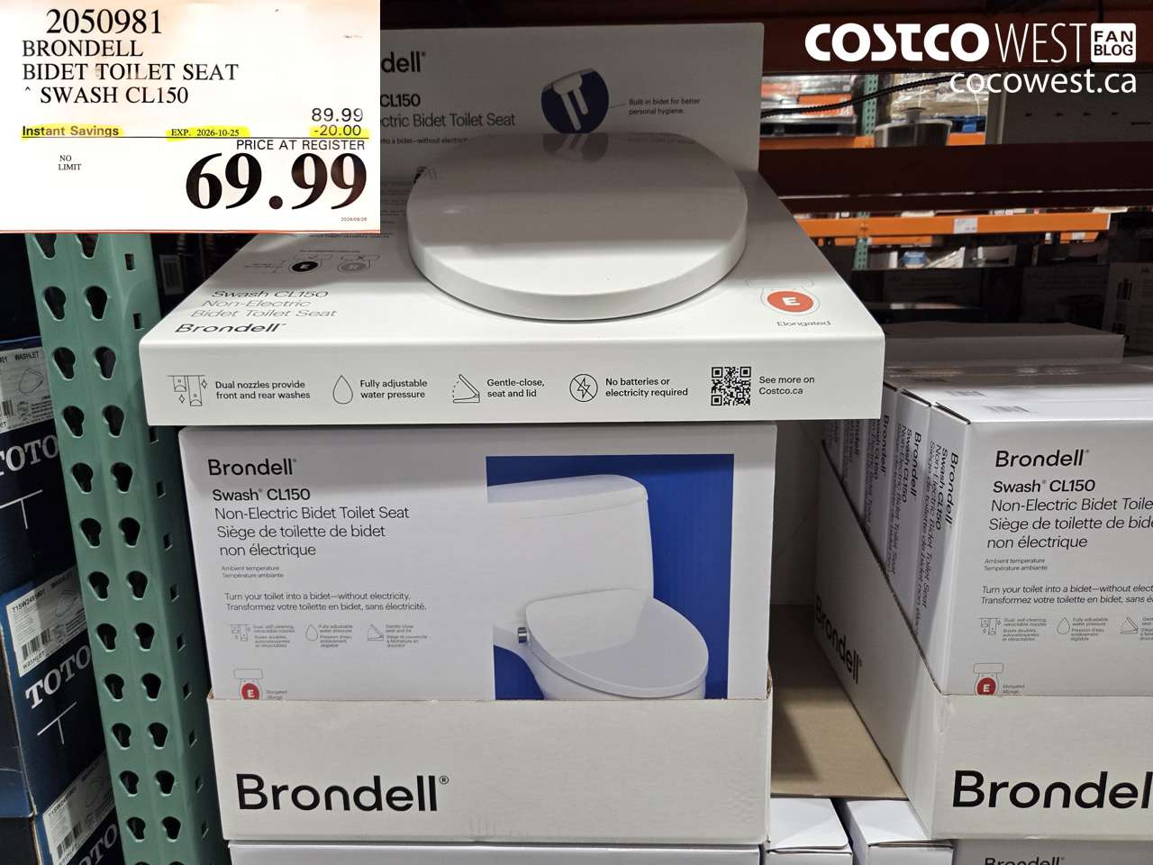 2050981 BRONDELL BIDET TOILET SEAT SWASH CL150 ($20.00 INSTANT SAVINGS EXPIRES ON 2026-10-25) $69.99