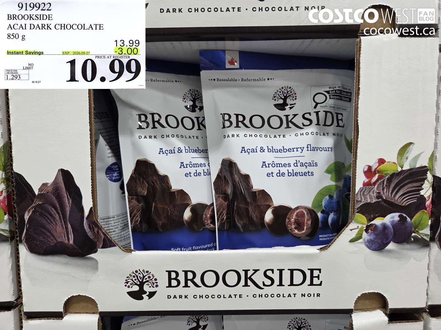 BROOKSIDE ACAI DARK CHOCOLATE 850 G