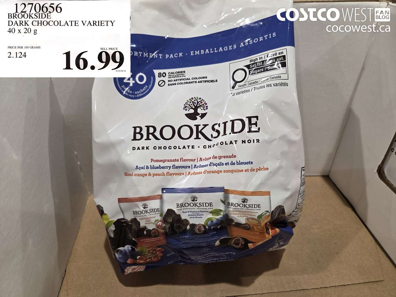 1270656 BROOKSIDE DARK CHOCOLATE VARIETY 40 X 20 G $16.99