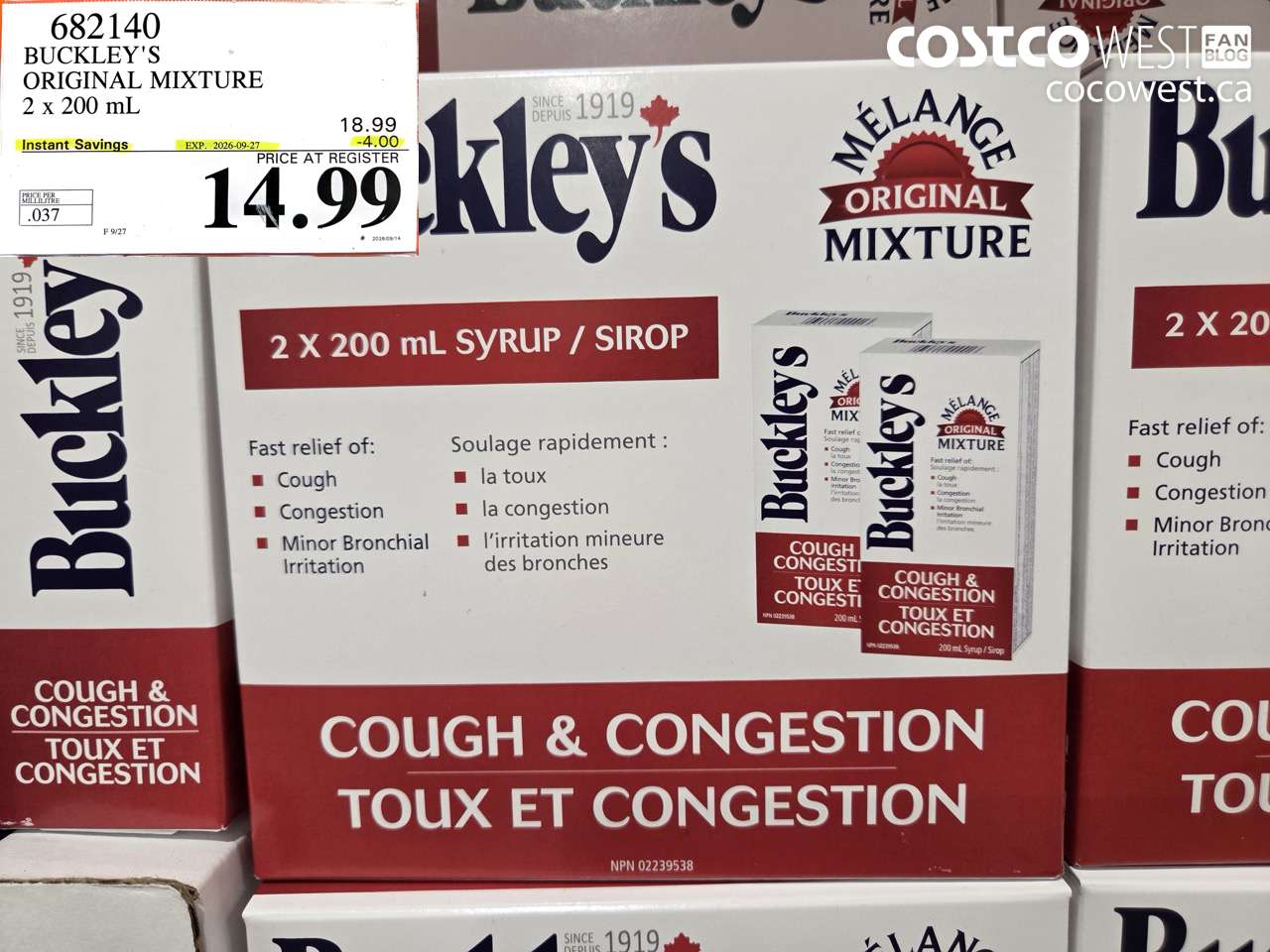 682140 BUCKLEY'S ORIGINAL MIXTURE 2 X 200 ML ($4.00 INSTANT SAVINGS EXPIRES ON 2026-09-27) $14.99