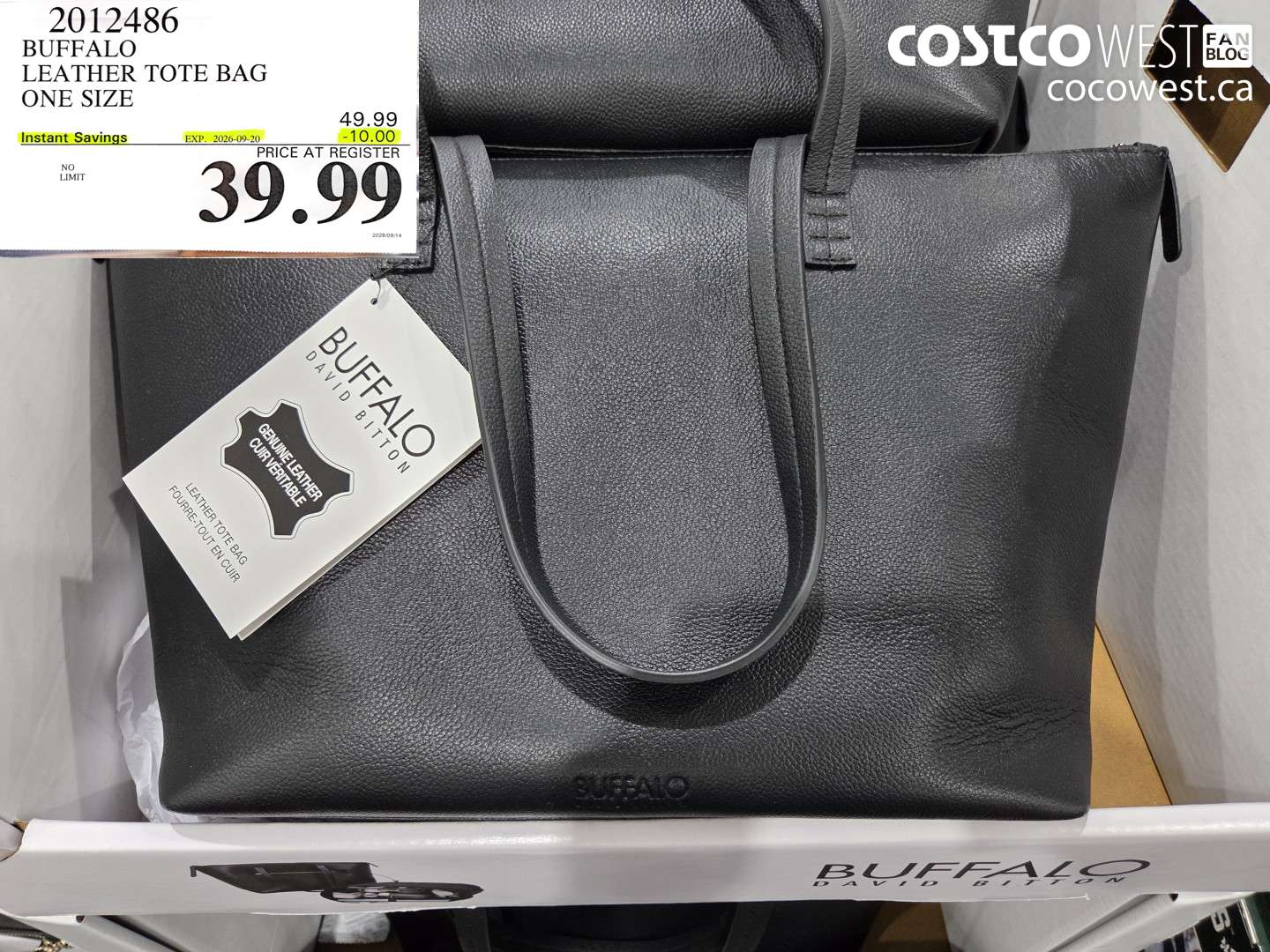 2012486 BUFFALO LEATHER TOTE BAG ONE SIZE ($10.00 INSTANT SAVINGS EXPIRES ON 2026-09-20) $39.99