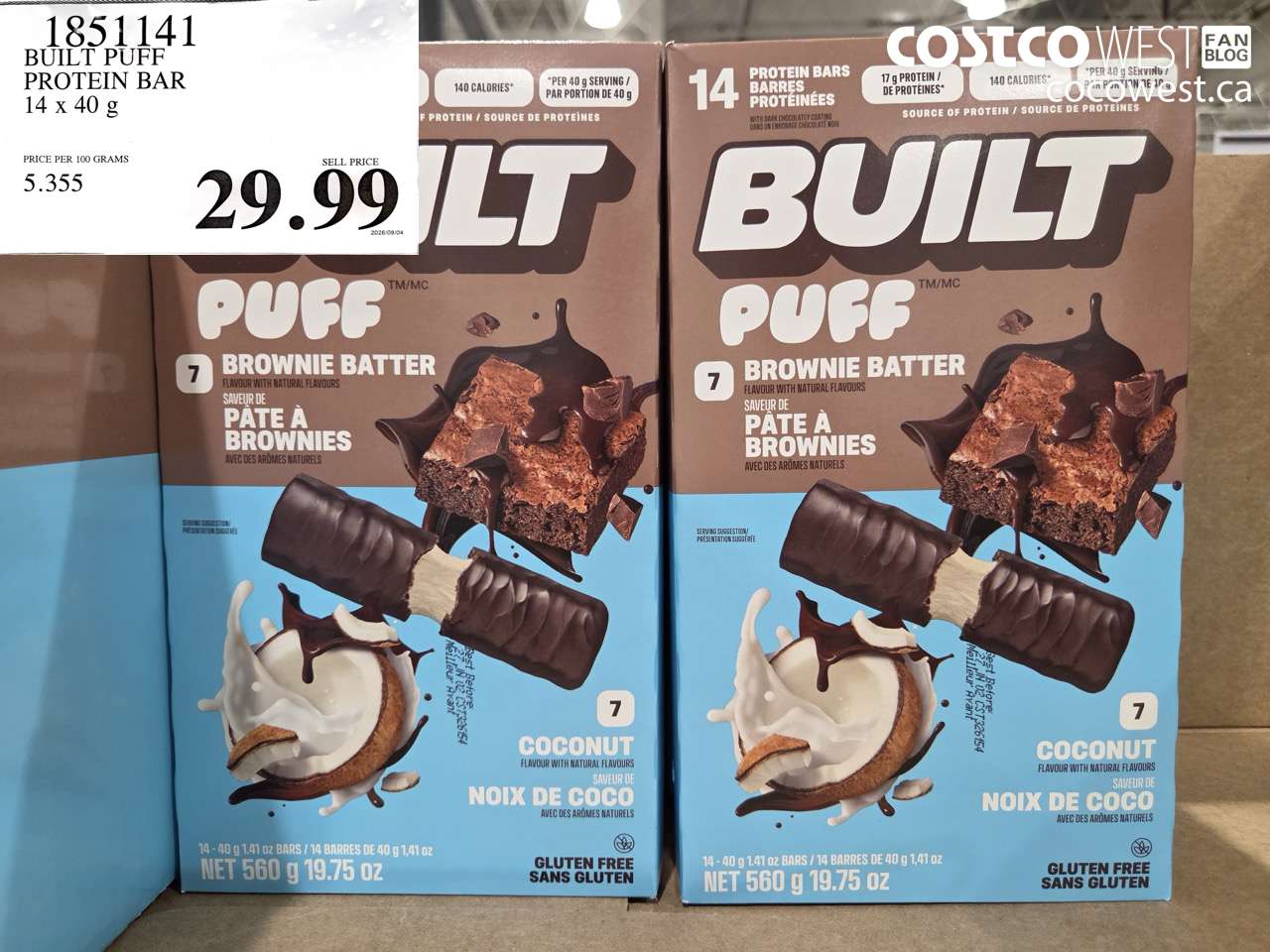 1851141 BUILT PUFF PROTEIN BAR 14 X 40 G $29.99