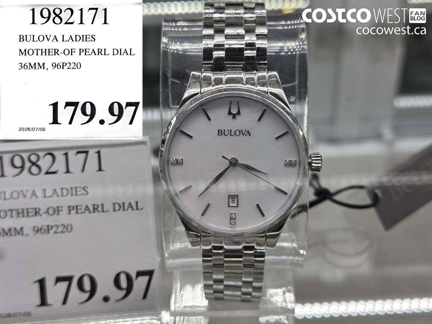 1982171 BULOVA LADIES MOTHER-OF PEARL DIAL 36MM, 96P220 $179.97