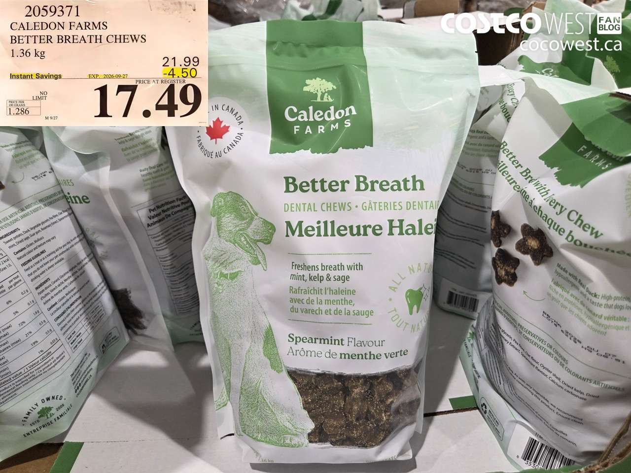 2059371 CALEDON FARMS BETTER BREATH CHEWS 1.36 KG ($4.50 INSTANT SAVINGS EXPIRES ON 2026-09-27) $17.49
