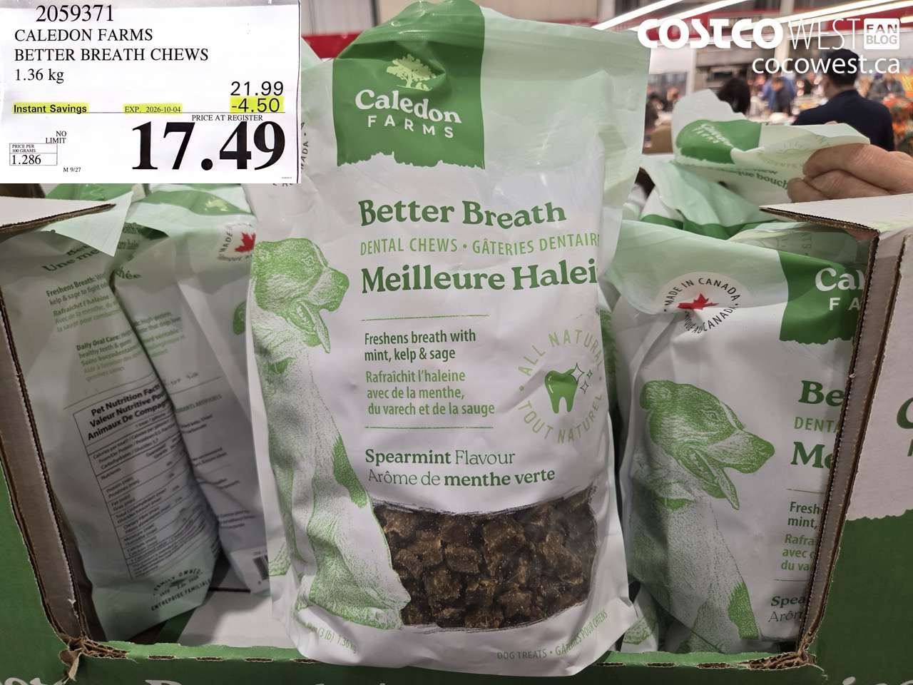2059371 CALEDON FARMS BETTER BREATH CHEWS 1.36 KG ($4.50 INSTANT SAVINGS EXPIRES ON 2026-10-04) $17.49