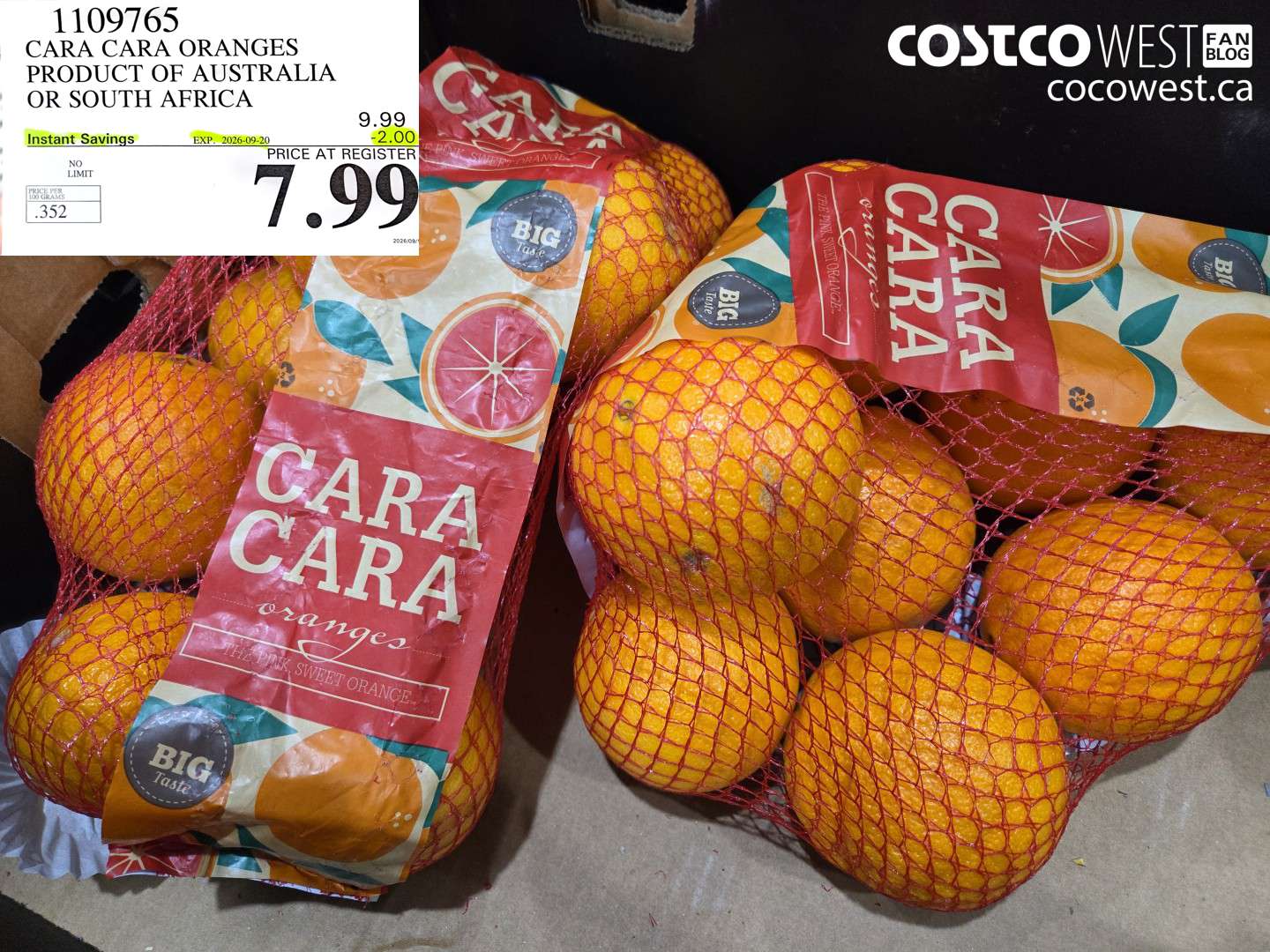1109765 CARA CARA ORANGES PRODUCT OF AUSTRALIA OR SOUTH AFRICA ($2.00 INSTANT SAVINGS EXPIRES ON 2026-09-20) $7.99