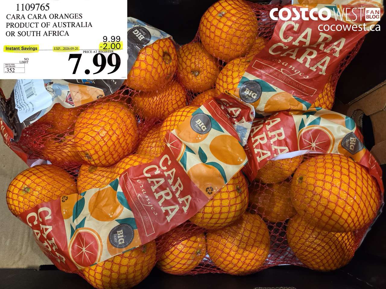 1109765 CARA CARA ORANGES PRODUCT OF AUSTRALIA OR SOUTH AFRICA ($2.00 INSTANT SAVINGS EXPIRES ON 2026-09-20) $7.99
