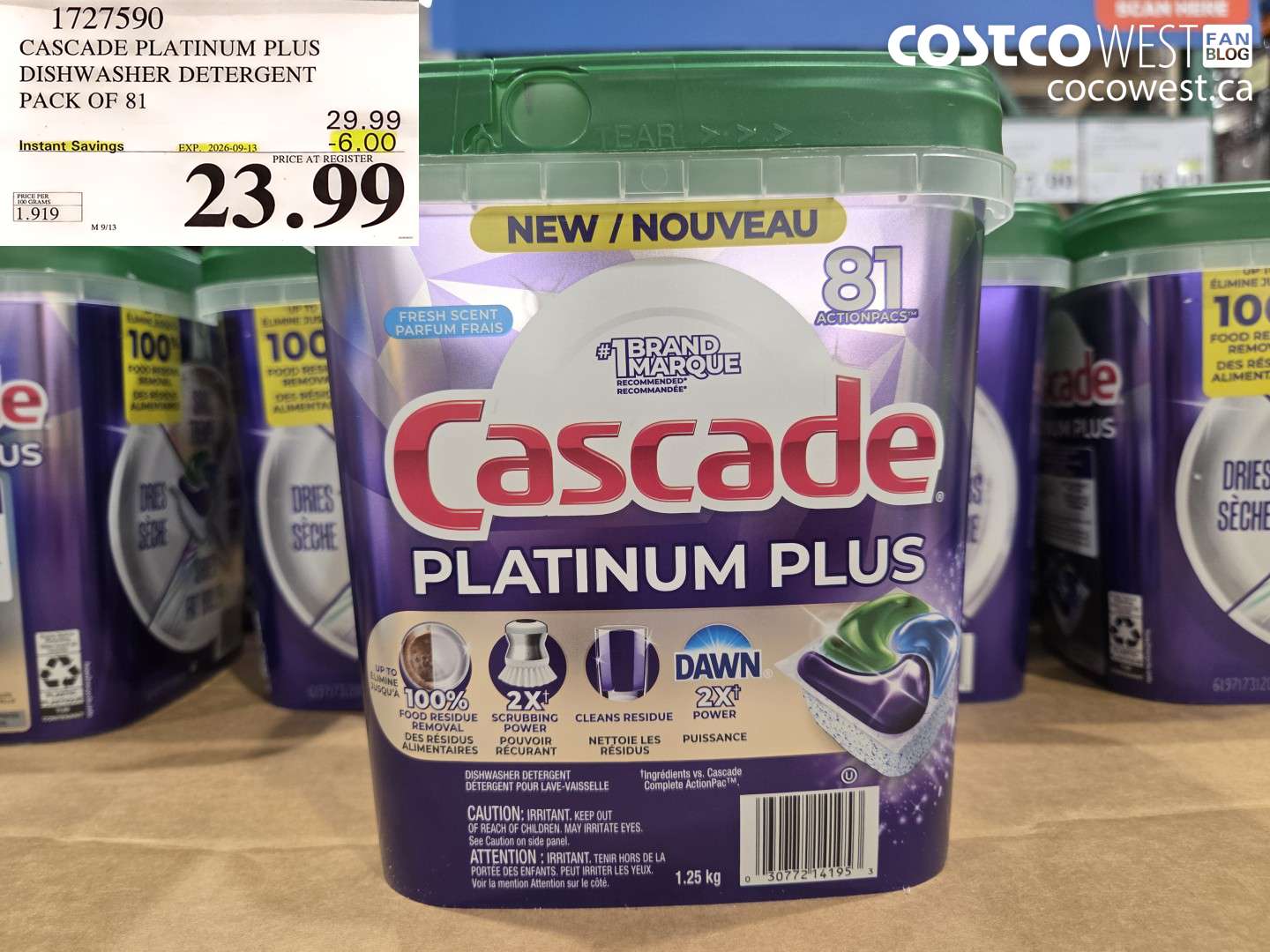 1727590 CASCADE PLATINUM PLUS DISHWASHER DETERGENT PACK OF 81 ($6.00 INSTANT SAVINGS EXPIRES ON 2026-09-13) $23.99