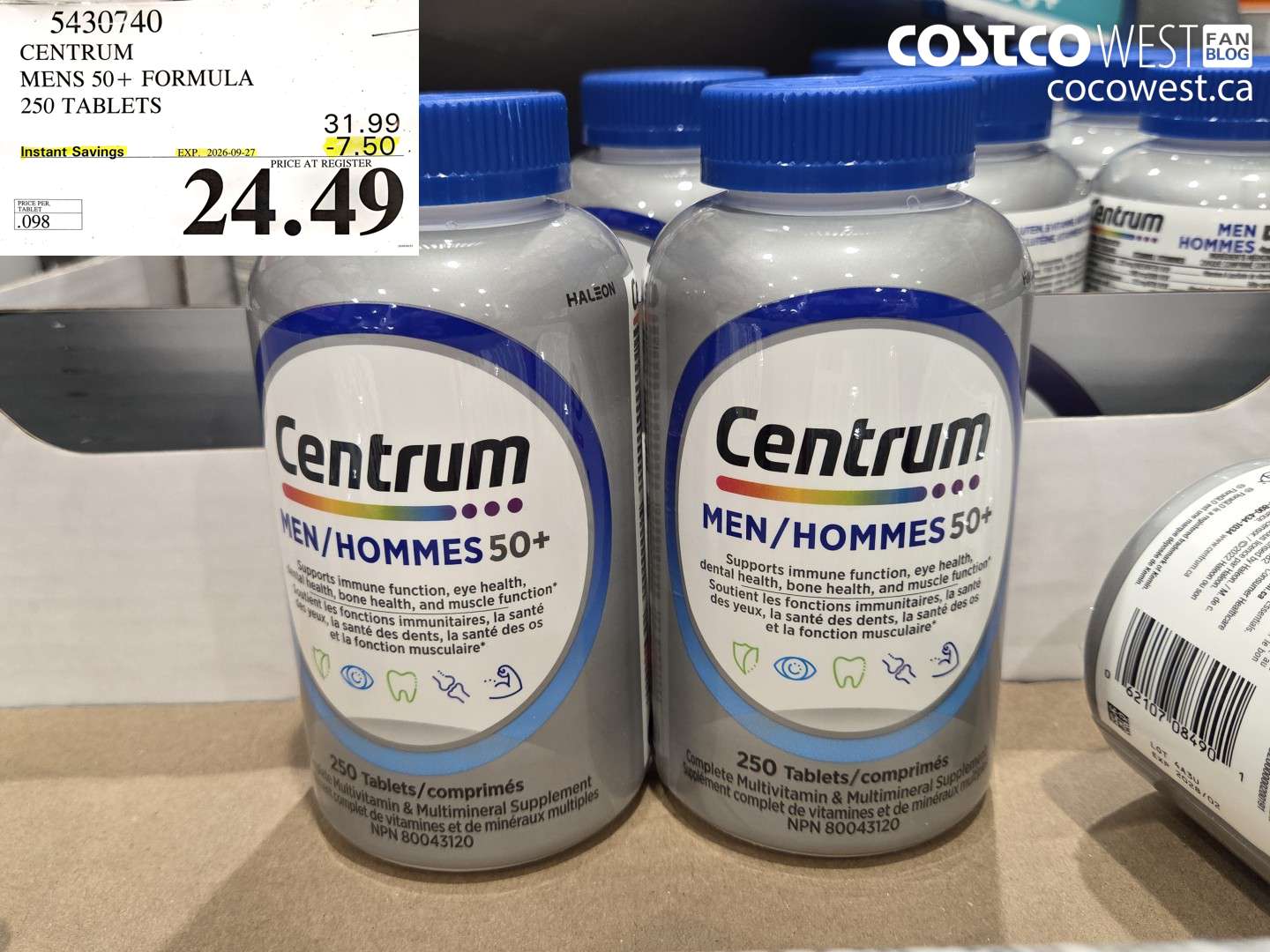 5430740 CENTRUM MENS 50+ FORMULA 250 TABLETS ($7.50 INSTANT SAVINGS EXPIRES ON 2026-09-27) $24.49