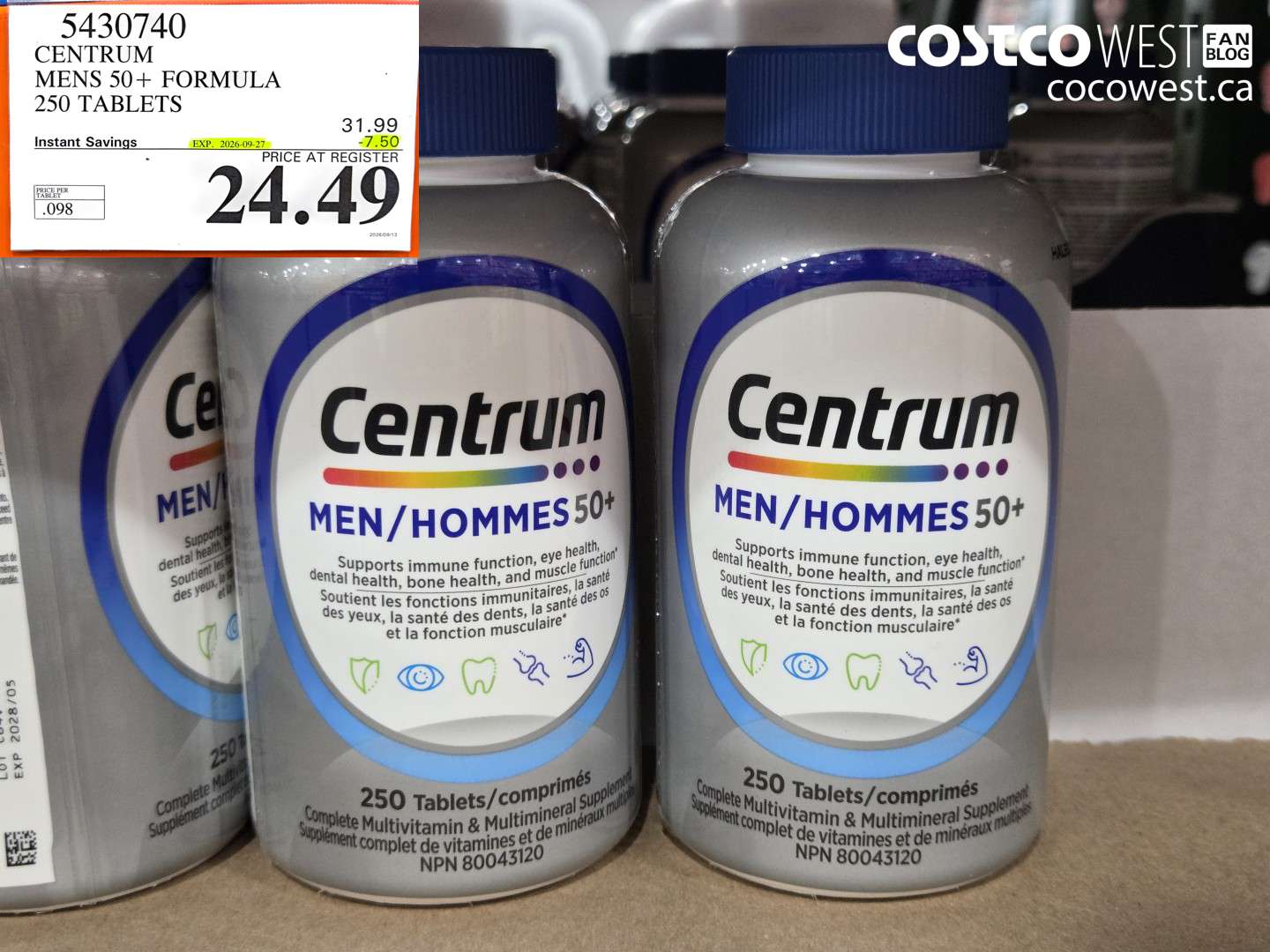 5430740 CENTRUM MENS 50+ FORMULA 250 TABLETS ($7.50 INSTANT SAVINGS EXPIRES ON 2026-09-27) $24.49
