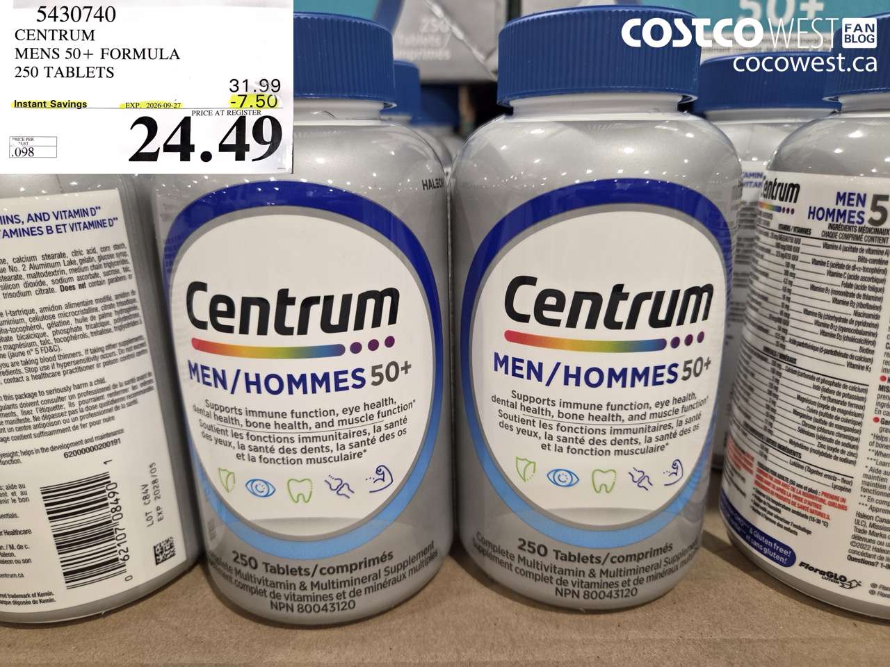 5430740 CENTRUM MENS 50+ FORMULA 250 TABLETS ($7.50 INSTANT SAVINGS EXPIRES ON 2026-09-27) $24.49