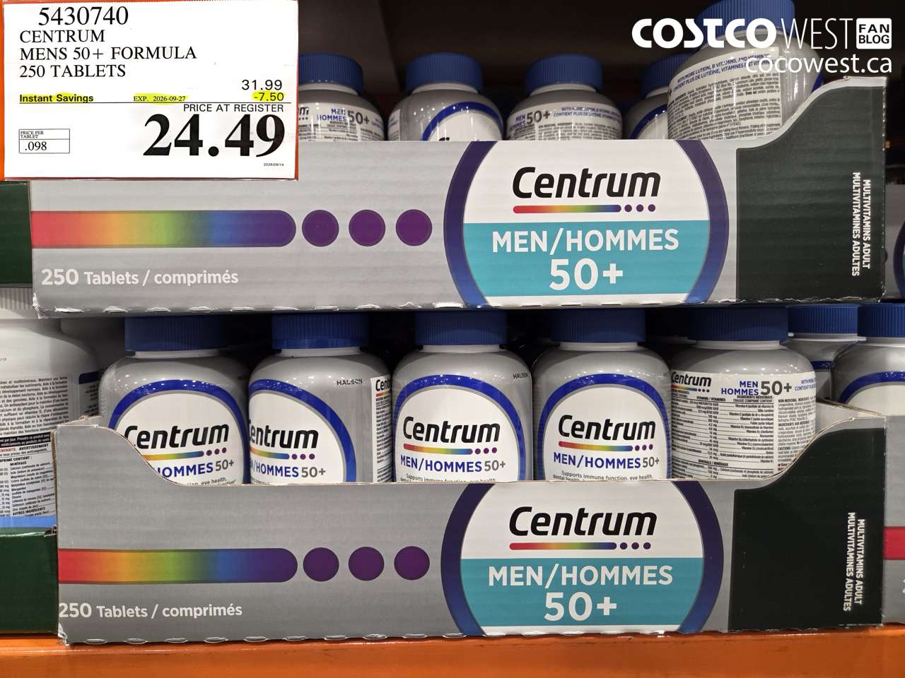 5430740 CENTRUM MENS 50+ FORMULA 250 TABLETS ($7.50 INSTANT SAVINGS EXPIRES ON 2026-09-27) $24.49