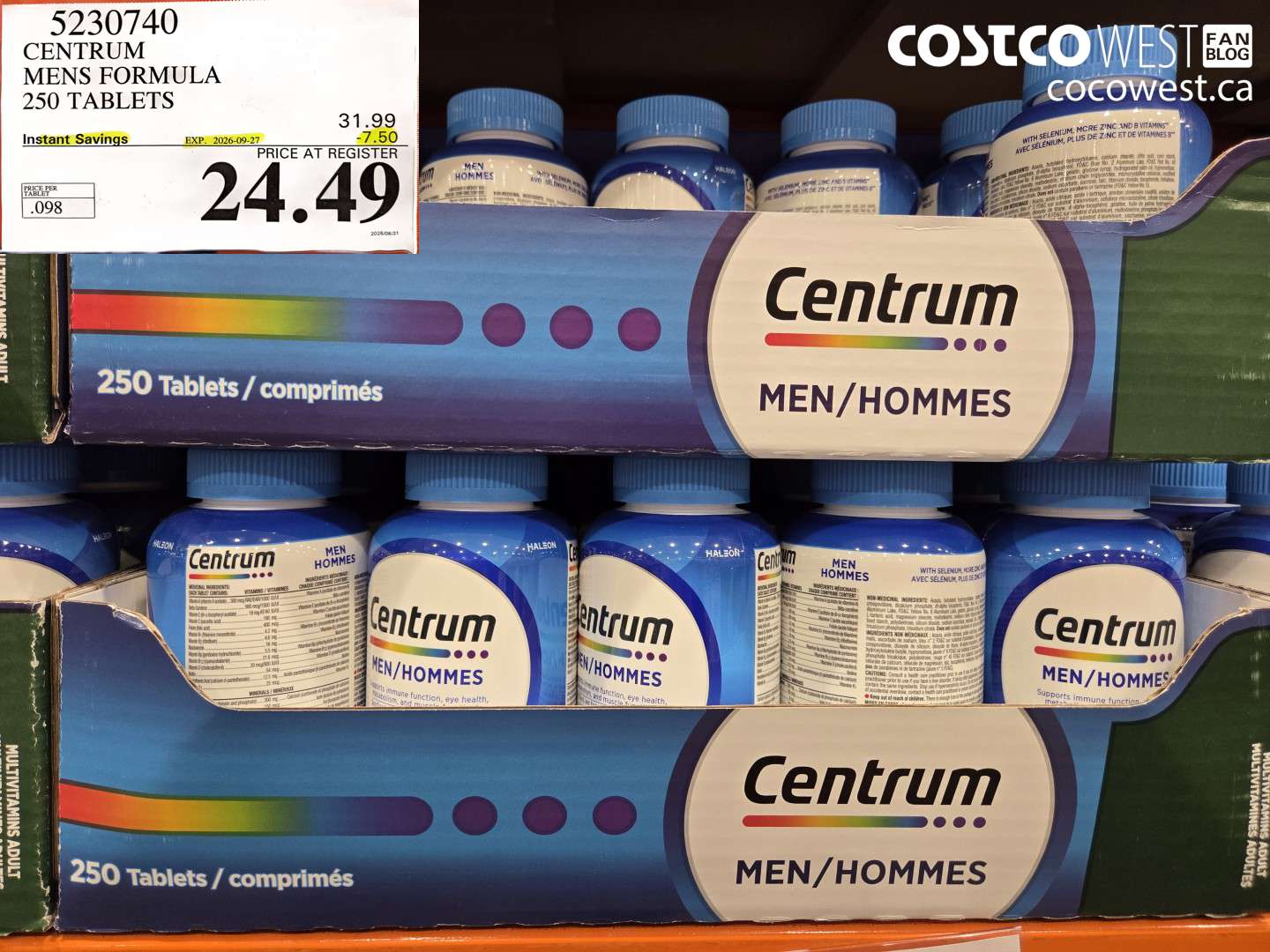 5230740 CENTRUM MENS FORMULA 250 TABLETS ($7.50 INSTANT SAVINGS EXPIRES ON 2026-09-27) $24.49