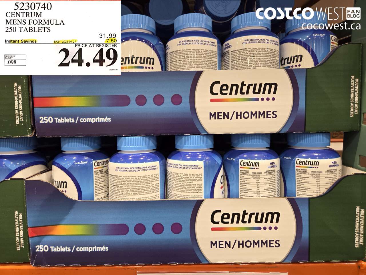 5230740 CENTRUM MENS FORMULA 250 TABLETS ($7.50 INSTANT SAVINGS EXPIRES ON 2026-09-27) $24.49