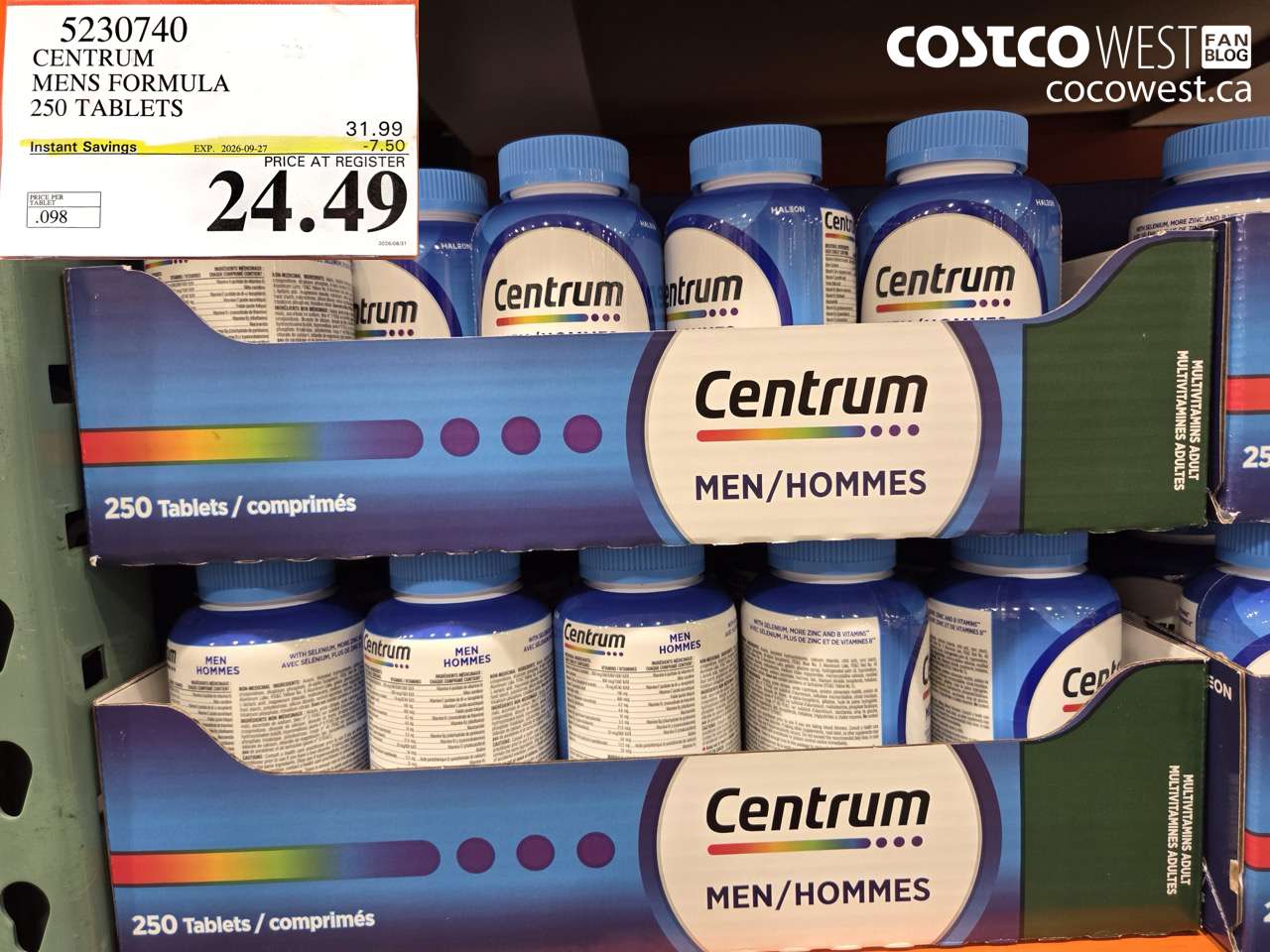 5230740 CENTRUM MENS FORMULA 250 TABLETS ($7.50 INSTANT SAVINGS EXPIRES ON 2026-09-27) $24.49