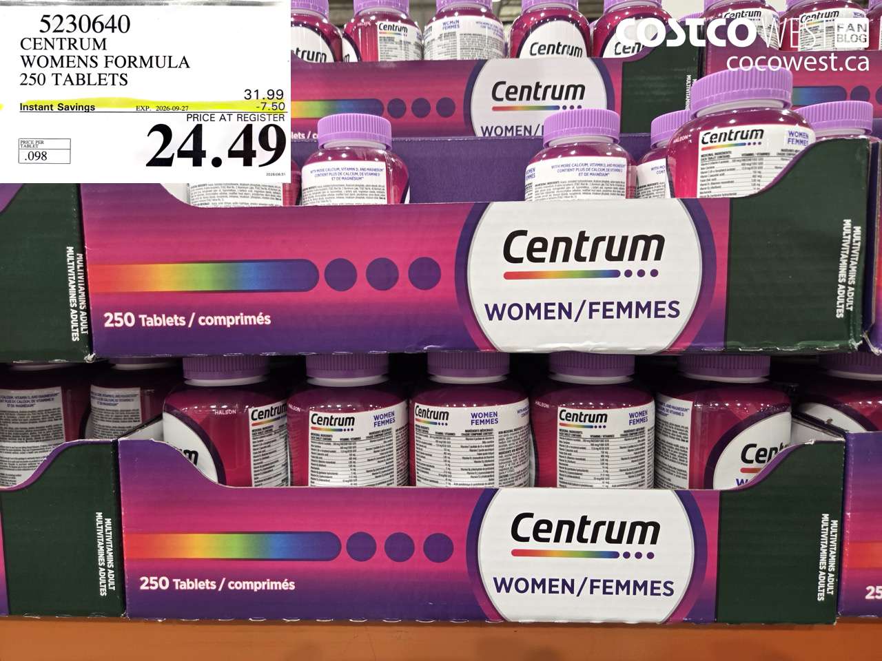 5230640 CENTRUM WOMENS FORMULA 250 TABLETS ($7.50 INSTANT SAVINGS EXPIRES ON 2026-09-27) $24.49