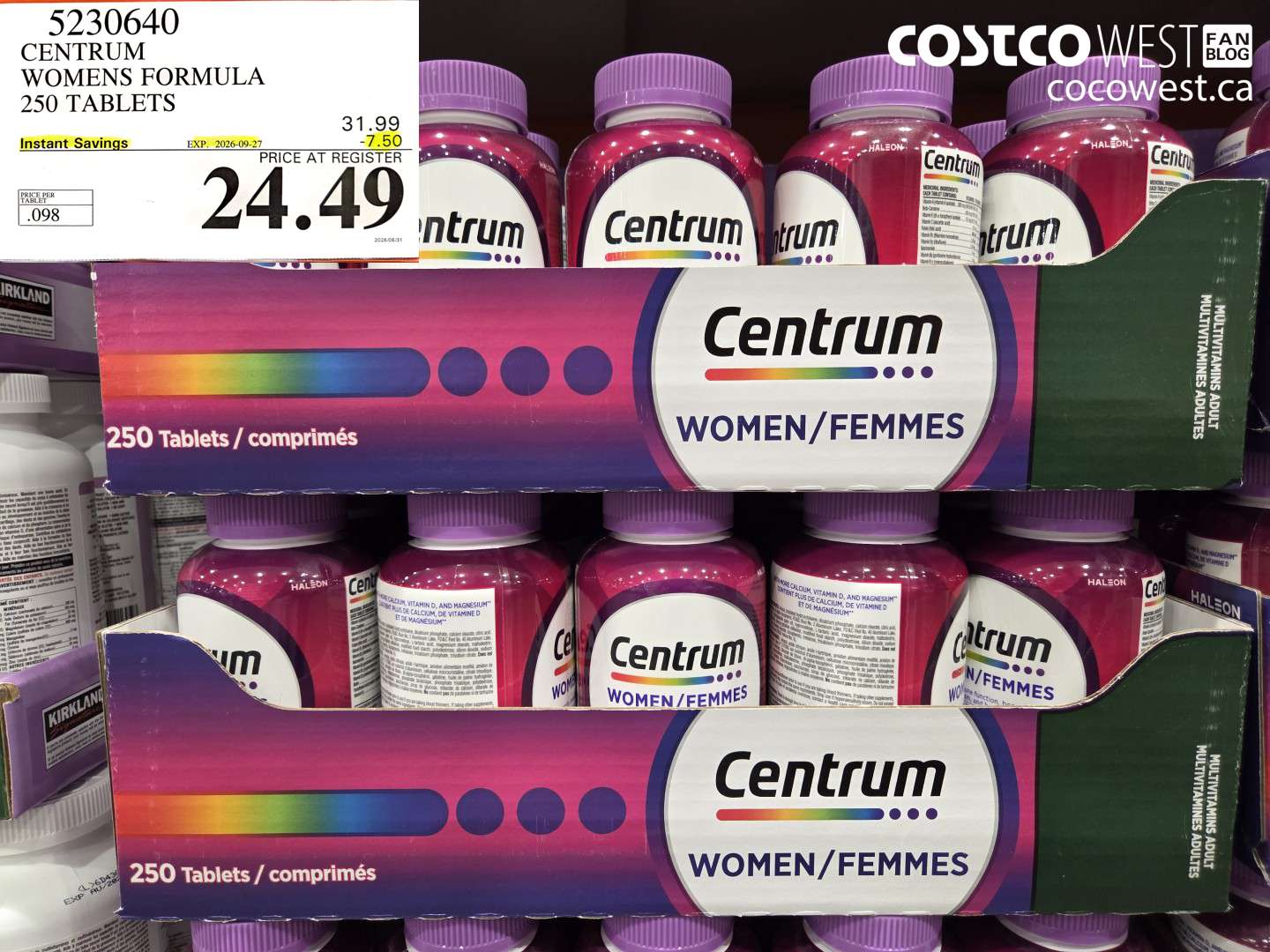 5230640 CENTRUM WOMENS FORMULA 250 TABLETS ($7.50 INSTANT SAVINGS EXPIRES ON 2026-09-27) $24.49