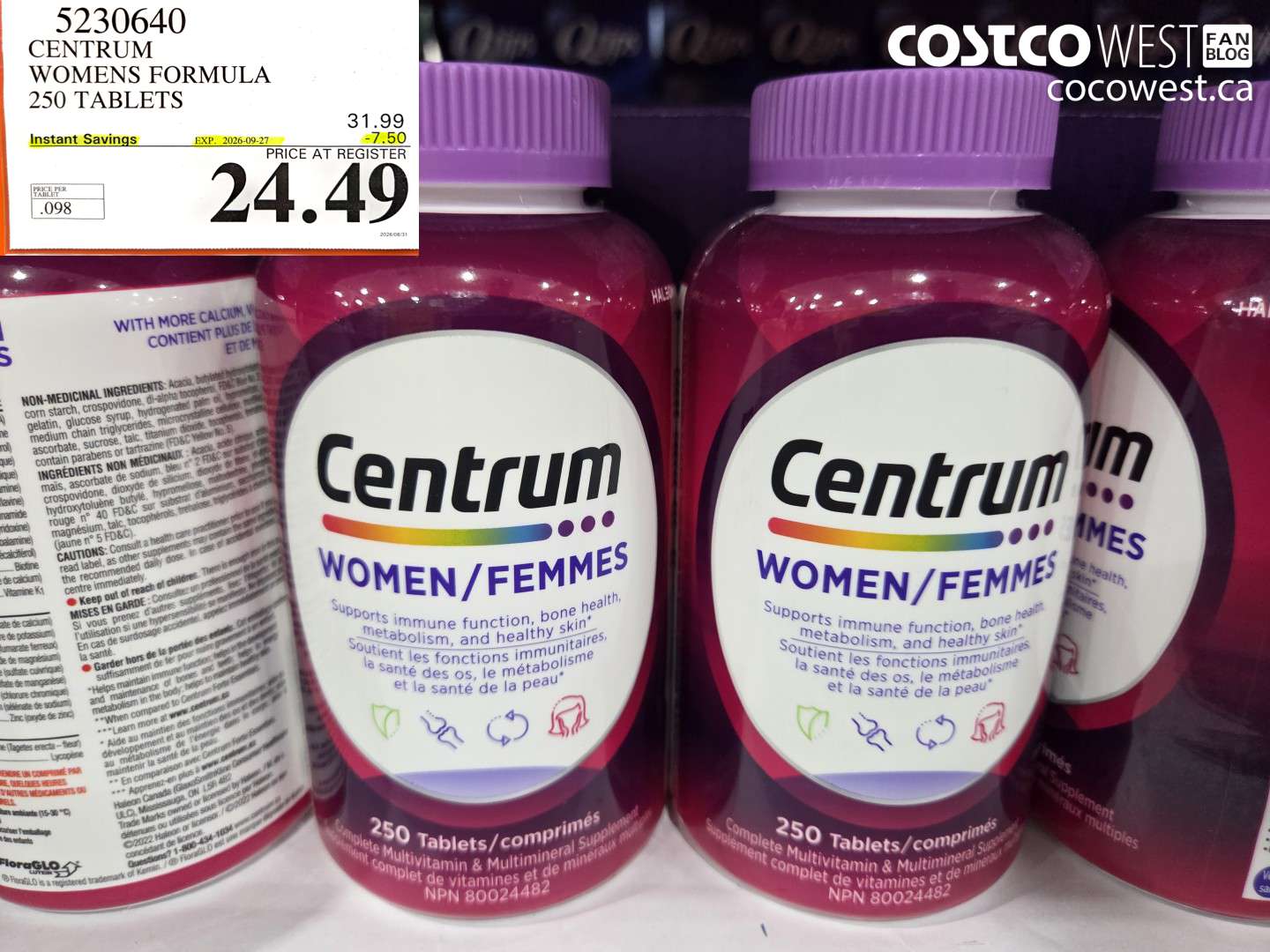 5230640 CENTRUM WOMENS FORMULA 250 TABLETS ($7.50 INSTANT SAVINGS EXPIRES ON 2026-09-27) $24.49