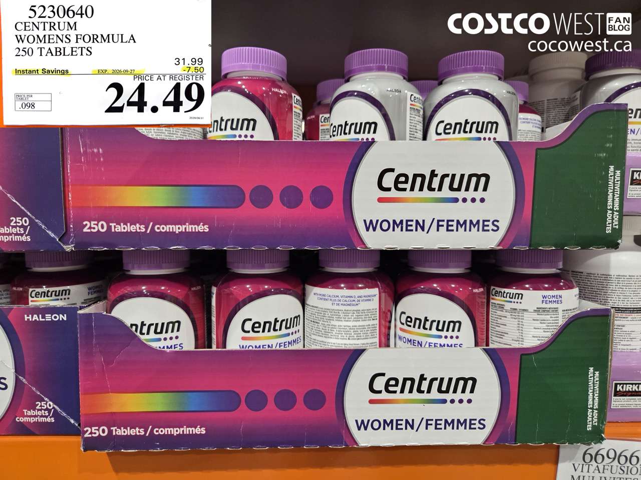 5230640 CENTRUM WOMENS FORMULA 250 TABLETS ($7.50 INSTANT SAVINGS EXPIRES ON 2026-09-27) $24.49