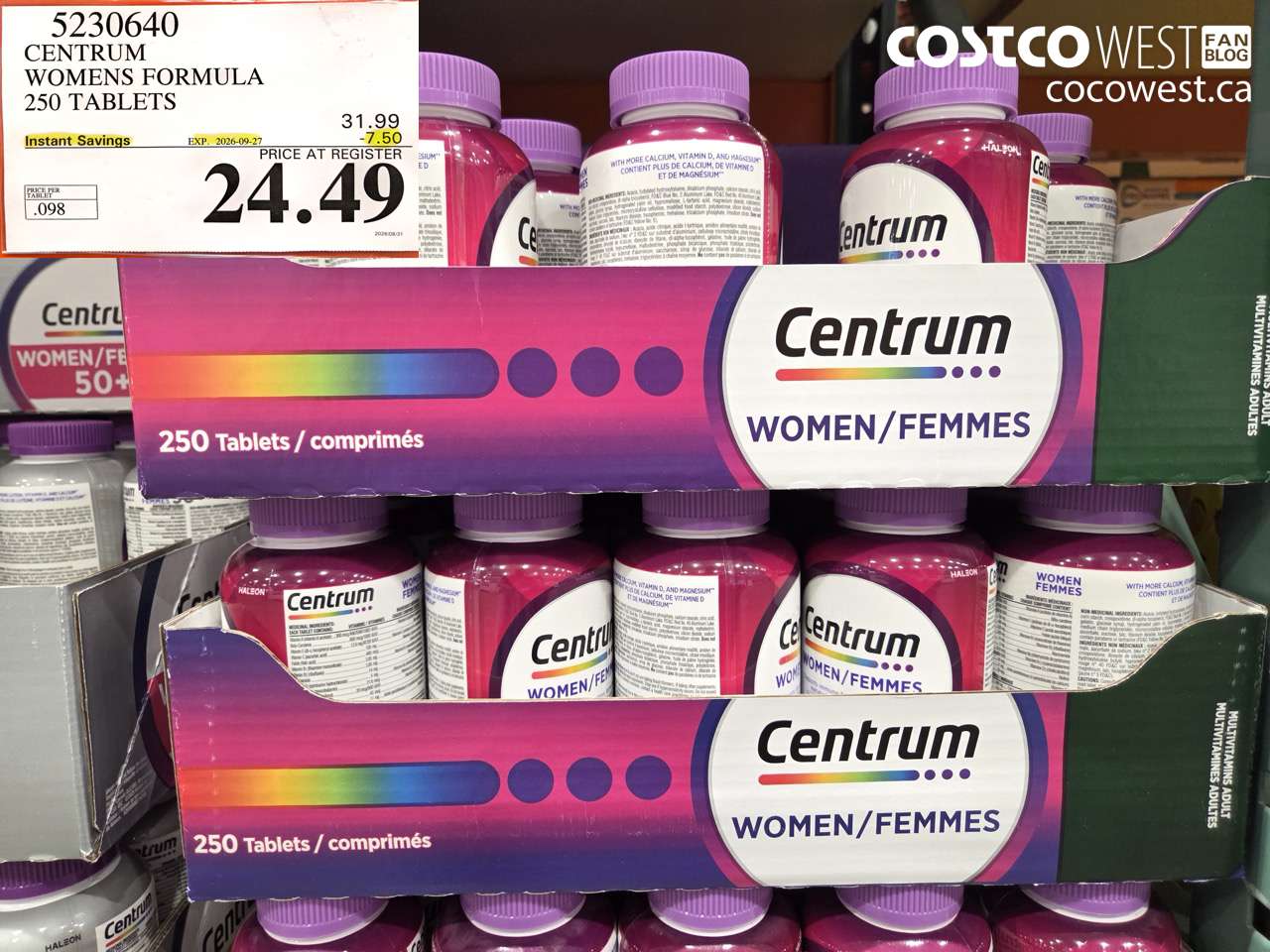 5230640 CENTRUM WOMENS FORMULA 250 TABLETS ($7.50 INSTANT SAVINGS EXPIRES ON 2026-09-27) $24.49