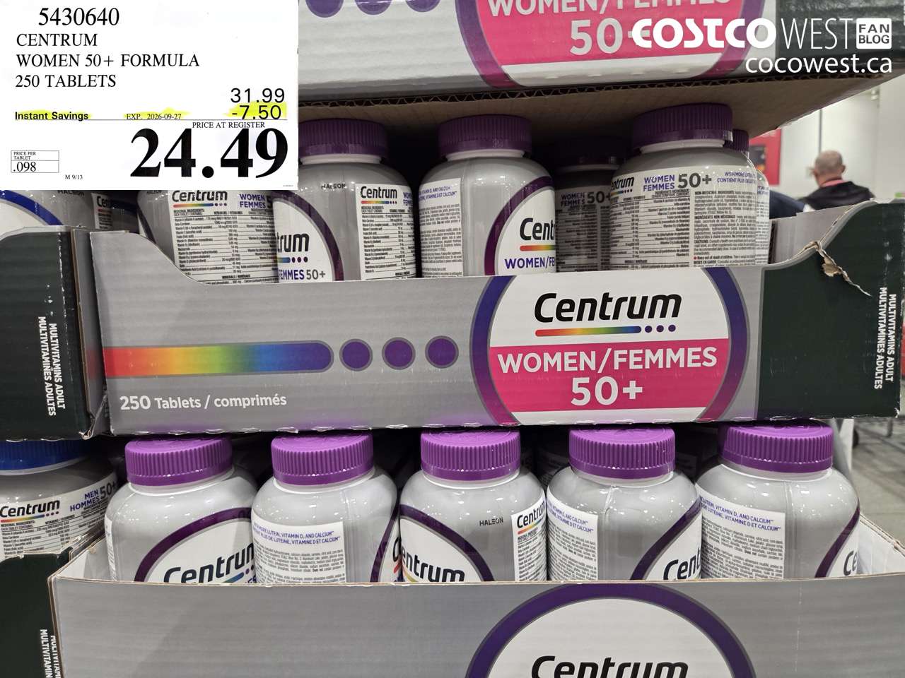 5430640 CENTRUM WOMEN 50+ FORMULA 250 TABLETS ($7.50 INSTANT SAVINGS EXPIRES ON 2026-09-27) $24.49