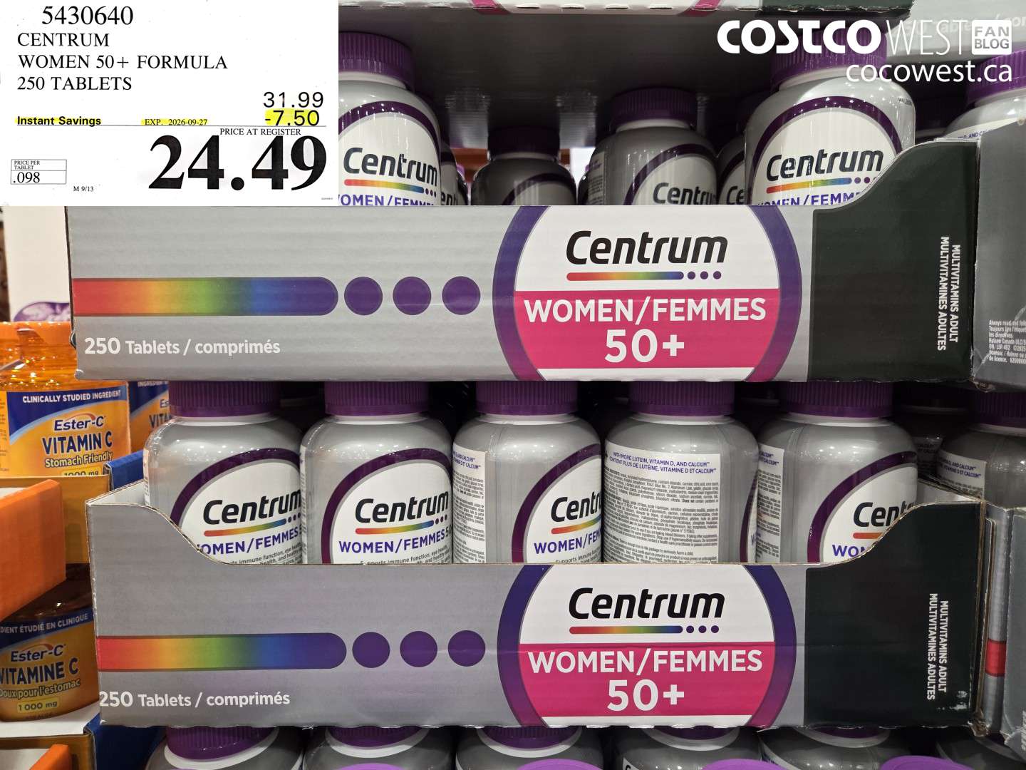 5430640 CENTRUM WOMEN 50+ FORMULA 250 TABLETS ($7.50 INSTANT SAVINGS EXPIRES ON 2026-09-27) $24.49