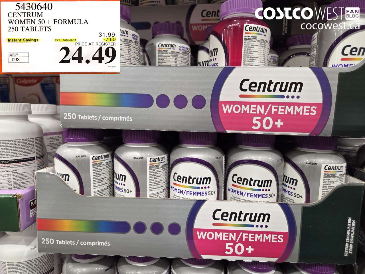 5430640 CENTRUM WOMEN 50+ FORMULA 250 TABLETS ($7.50 INSTANT SAVINGS EXPIRES ON 2026-09-27) $24.49