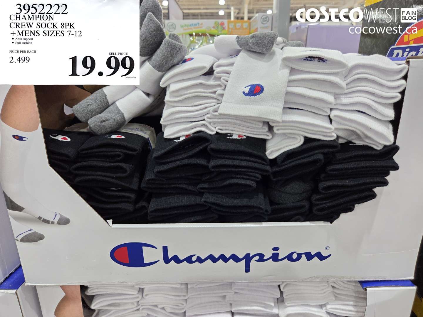 3952222 CHAMPION CREW SOCK 8PK MENS SIZES 7-12 $19.99