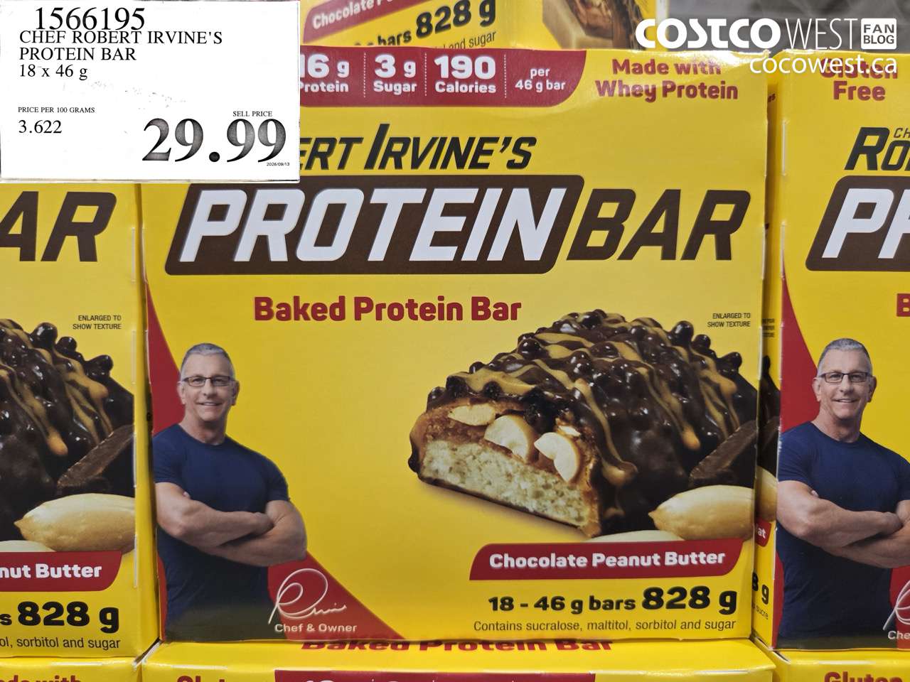 1566195 CHEF ROBERT IRVINE'S PROTEIN BAR 18 X 46 G $29.99