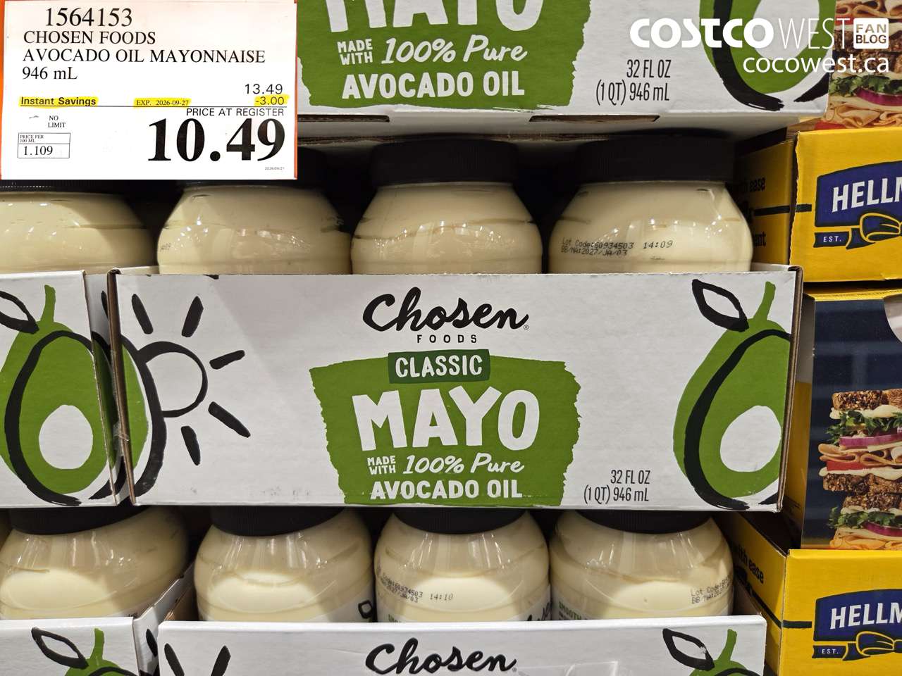 1564153 CHOSEN FOODS AVOCADO OIL MAYONNAISE 946 ML ($3.00 INSTANT SAVINGS EXPIRES ON 2026-09-27) $10.49