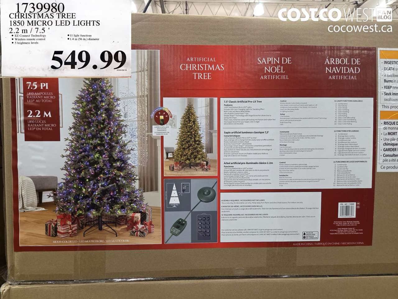 1739980 CHRISTMAS TREE 1850 MICRO LED LIGHTS 2.2 M / 7.5' $549.99