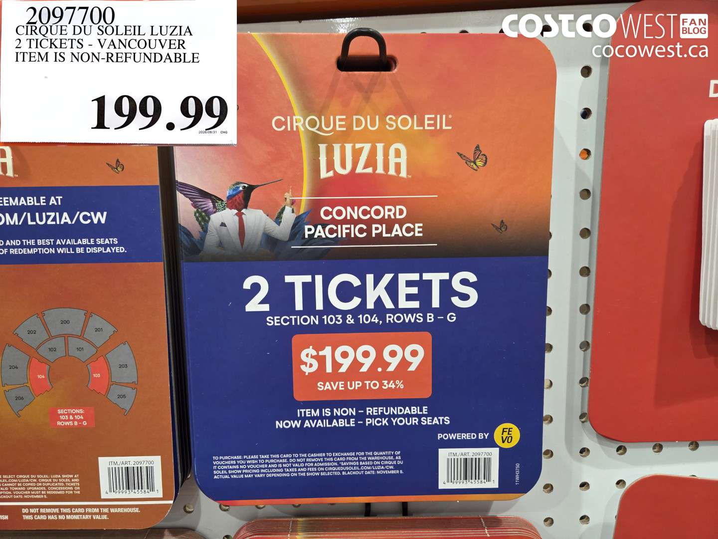 2097700 CIRQUE DU SOLEIL LUZIA 2 TICKETS - VANCOUVER ITEM IS NON-REFUNDABLE $199.99