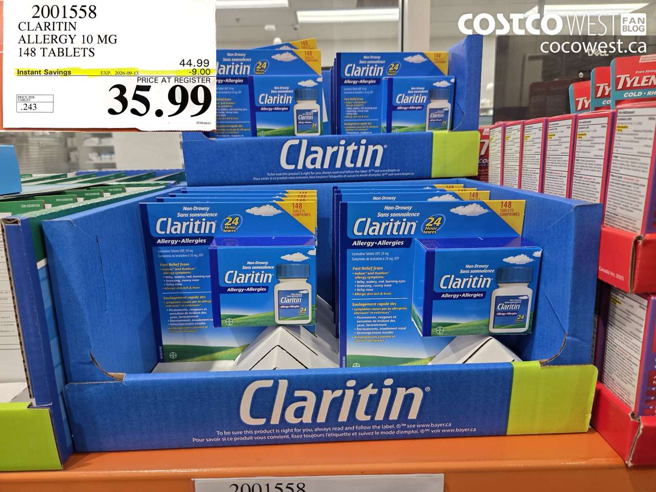 2001558 CLARITIN ALLERGY 10 MG 148 TABLETS ($9.00 INSTANT SAVINGS EXPIRES ON 2026-09-13) $35.99