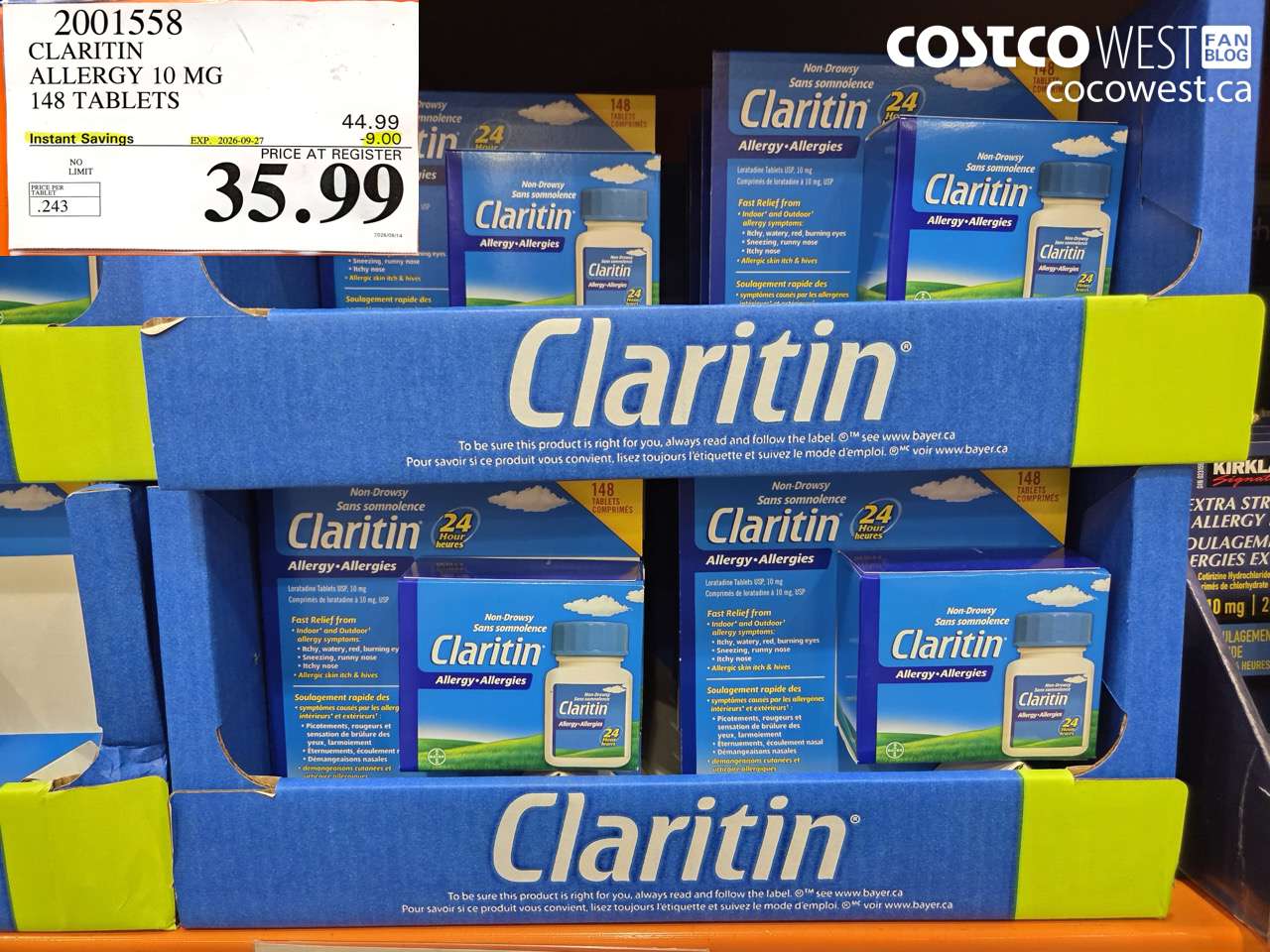 2001558 CLARITIN ALLERGY 10 MG 148 TABLETS ($9.00 INSTANT SAVINGS EXPIRES ON 2026-09-27) $35.99