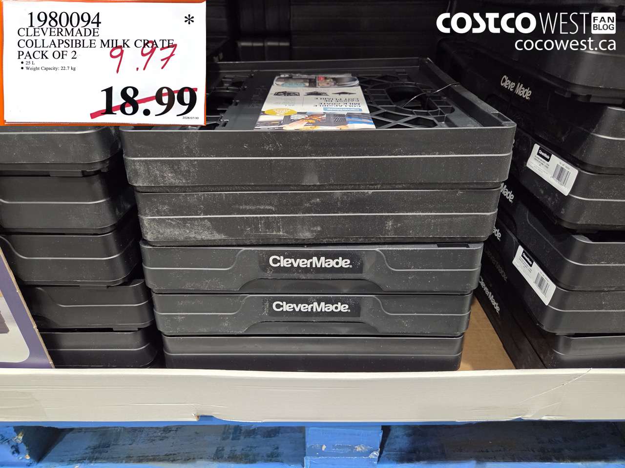 1980094 CLEVERMADE COLLAPSIBLE MILK CRATE PACK OF 2 $9.97